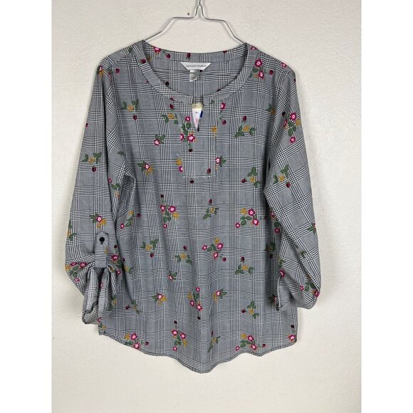 Christopher & Banks Houndstooth Floral Popover Blouse NEW Medium - Picture 1 of 6